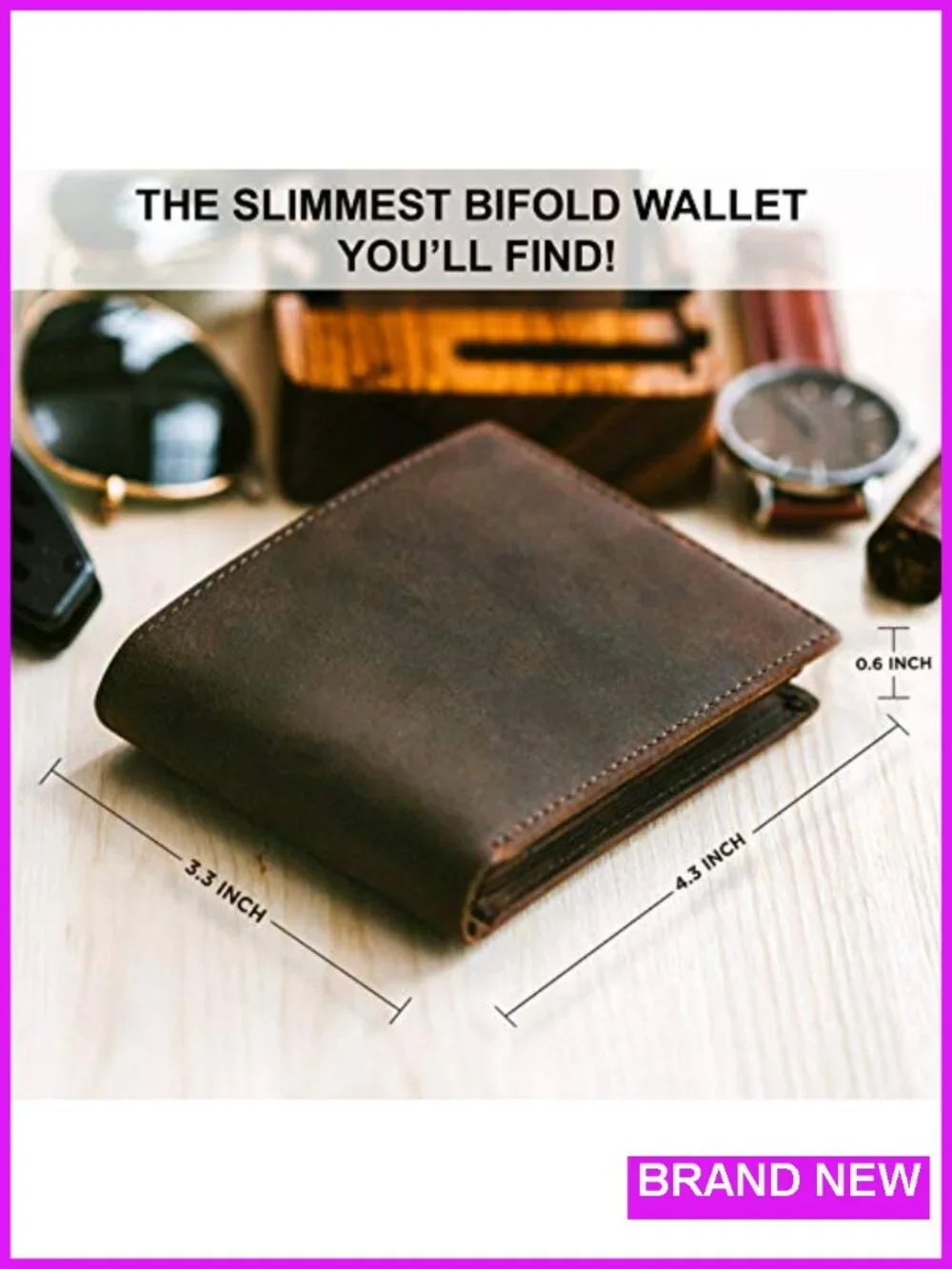 Top Grain Leather Bifold Wallet RFID Blocking Extra Capacity 8 Card Slots